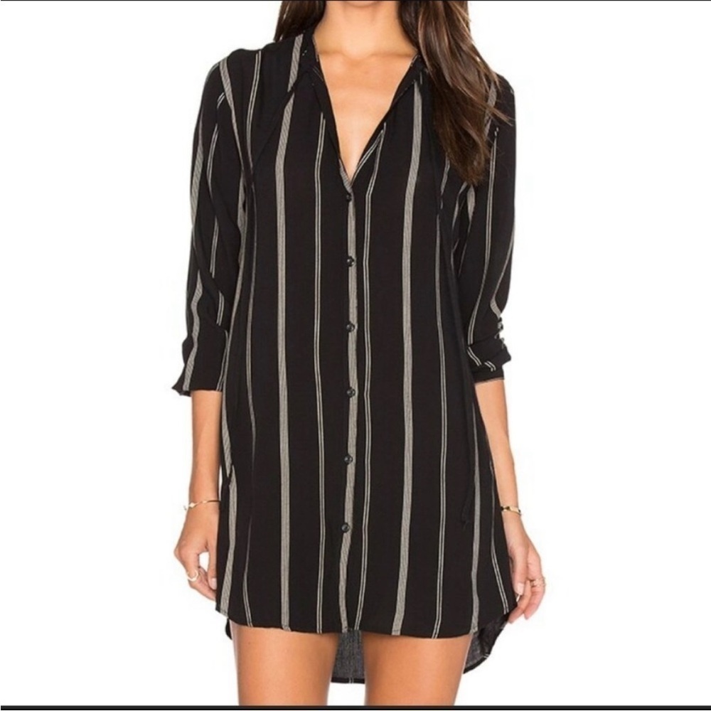 RAILS Stephanie Black Mocha Stripe Dress Tie Front Long Sleeve Vneck Sz XS